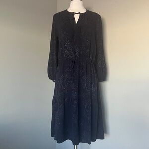 Gerald Darel Layers Gypsy Floral Jeweled Navy Drawstring Long sleeve Midi Dress